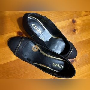 Chaps black wedges with gold detail